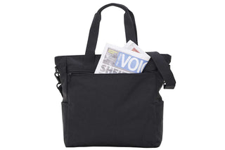large greenwich tote black with newspaper in front pocket