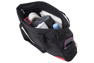 large greenwich tote black featuring products inside and side compartment and top zipper