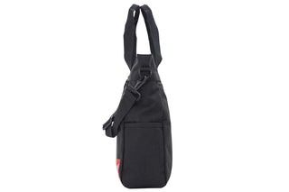 large greenwich tote black side view featuring external compartment