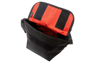 mini nylon messenger bag black with flap open