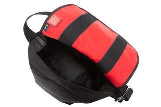 small vintage messenger bag black with internal detail on flap