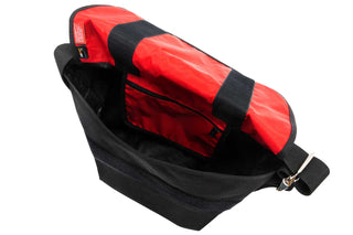 nylon messenger bag black with red lining