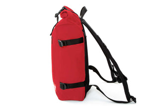 apex backpack red sideview with black straps